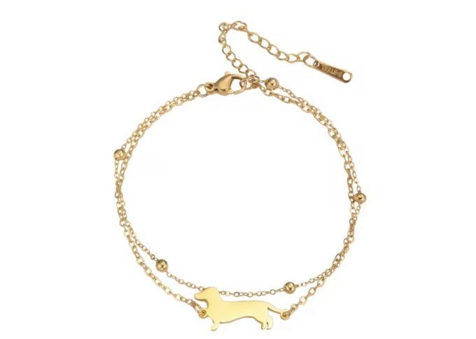 Bracelet teckel double doré 