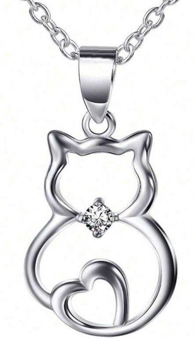 Collier chat strass argenté 