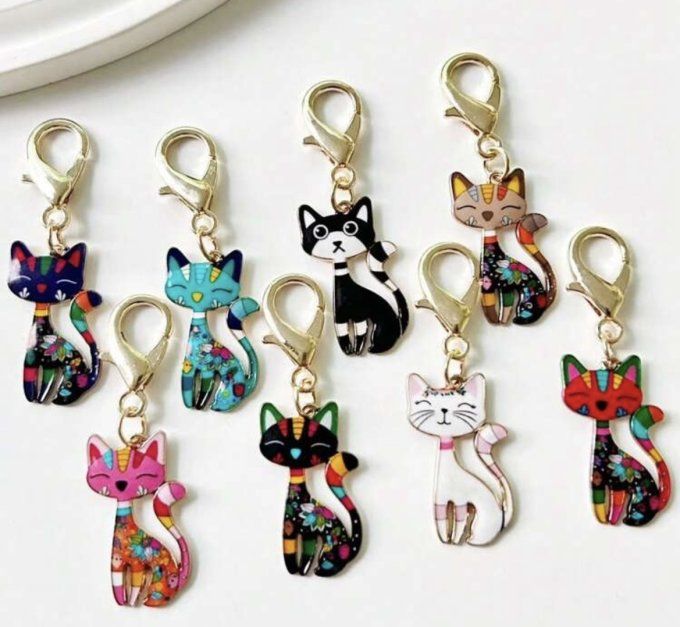 Porte clé chat coloré 