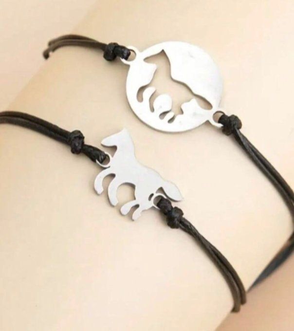 Bracelet cheval argenté tissu lot